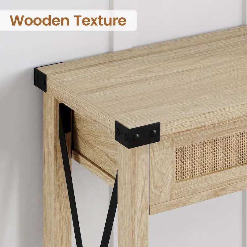 Console Table with Rattan Drawers, Farmhouse Sofa Table