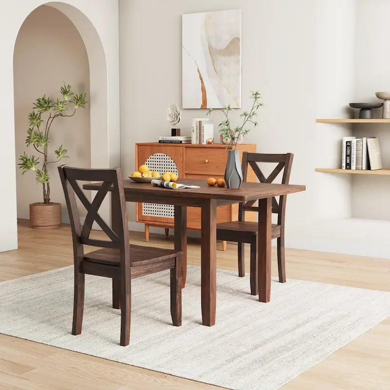 3-Piece Wood Drop Leaf Breakfast Nook Dining Table Set