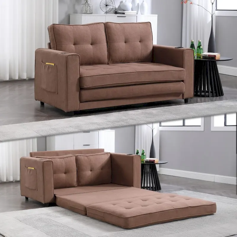 Foldable Tufted Loveseat with Pull Out Convertible Sleeper Couch Bed