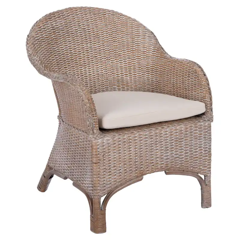 SAFAVIEH Aglaja Rattan Accent Chair with Cushion - 22 W x 26.8 L x 33.5 H - 22Wx27Dx33H