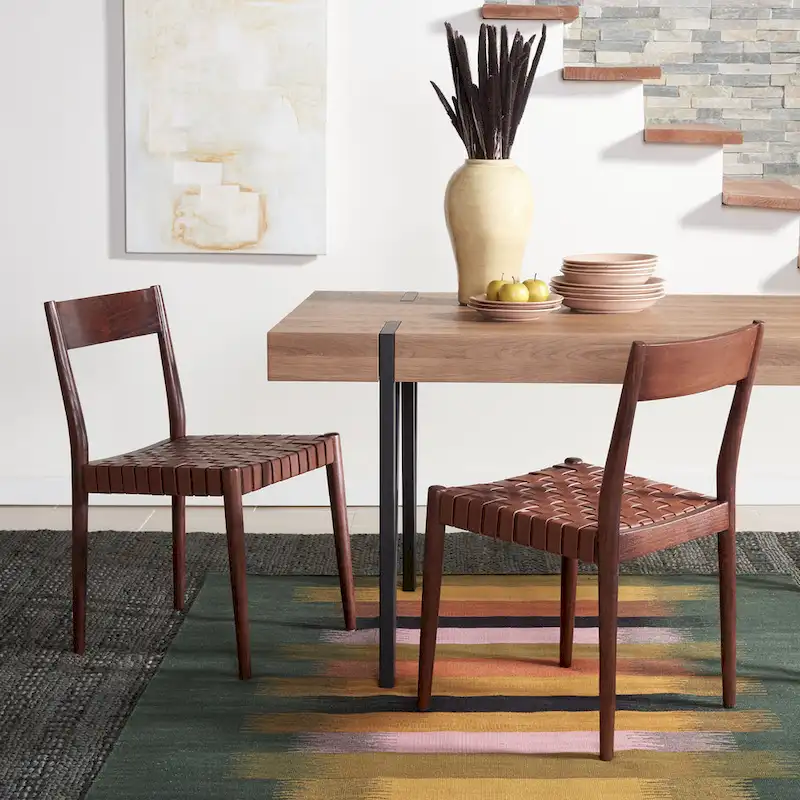 SAFAVIEH Myrle Leather Dining Room Chair (Set of 2) - 18.5 W x 20 L x 31.5 H - 19Wx20Dx32H