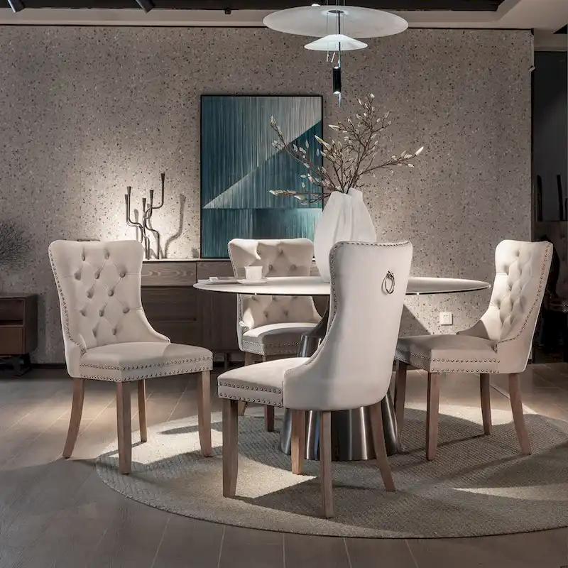 Modern Velvet Upholstered Dining Chair with Wood Legs,Set of 2