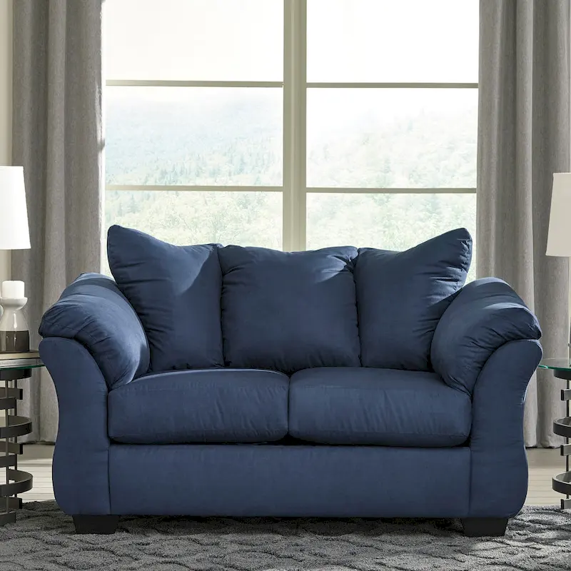 Roundhill Furniture Aruca Navy Blue Microfiber Pillow Back Loveseat