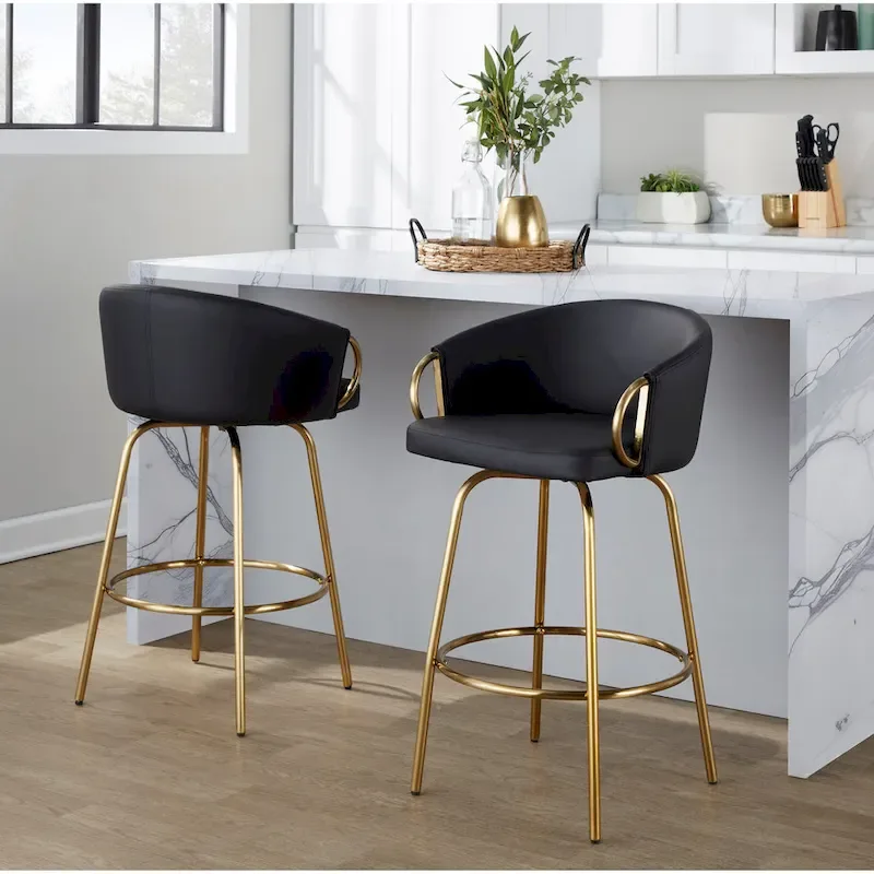 Silver Orchid Battista 26   Fixed-Height Gold Counter Stool with Round Gold Footrest (Set of 2)