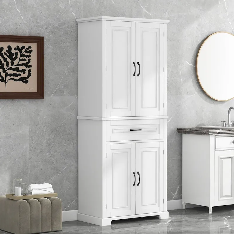 30 in. W x 16 in. D x 72 in. H Bathroom Cabinet with Doors, Drawer and Adjustable Shelves
