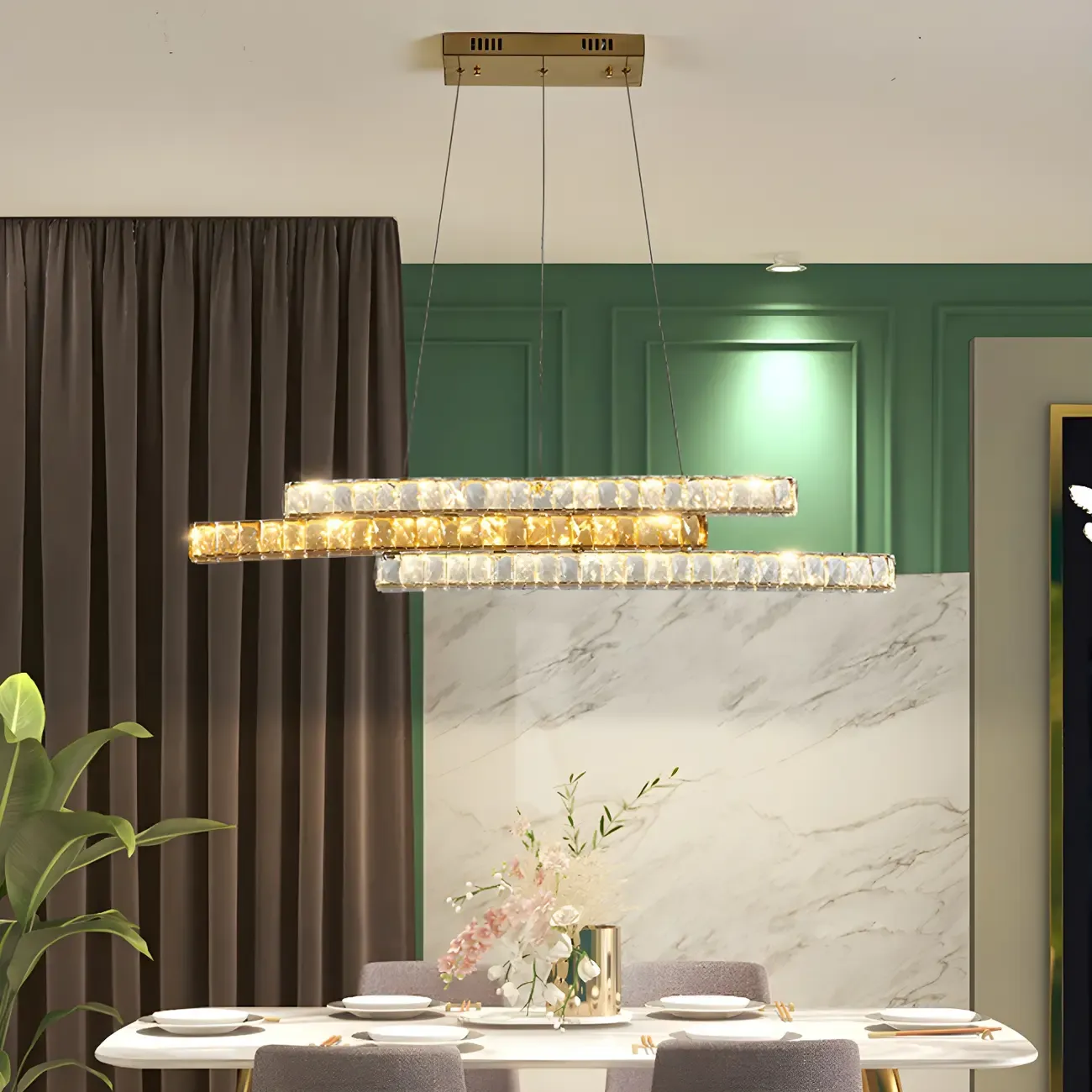 Modish 3-Tier Crystal LED Linear Pendant Light