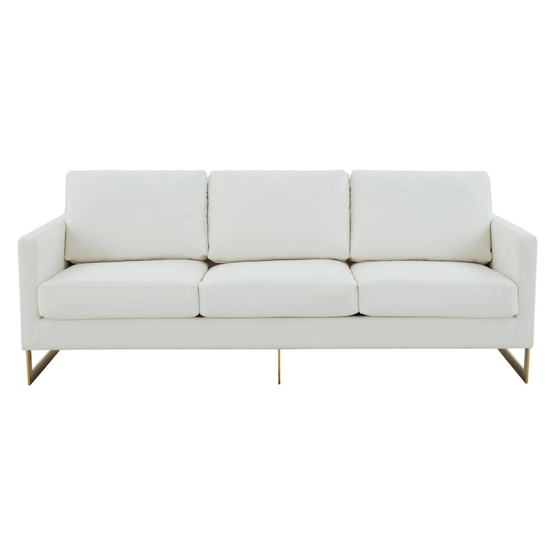 LeisureMod Lincoln Modern Upholstered Leather Sofa with Gold Frame - 83