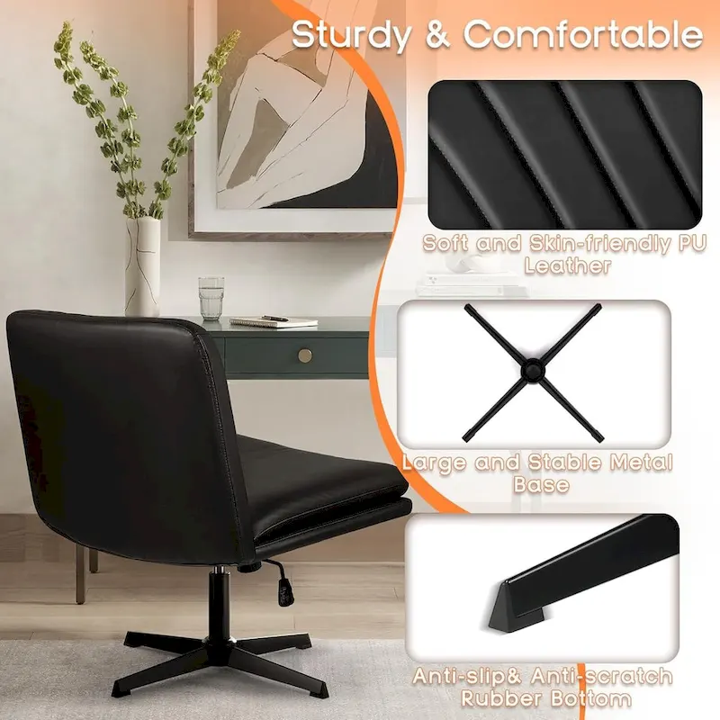 Criss Cross Chair Armless Office Desk Chair No Wheels,PU Leather Padded Modern Swivel Vanity Chair office chair