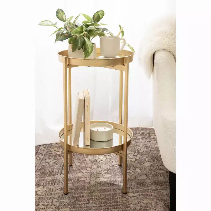 Round 2-Tier Metal Foldable Tray Table