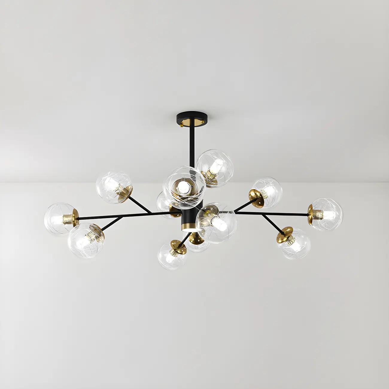 Mid-Century Modern Metal Clear Glass Sphere Sputnik Chandelier