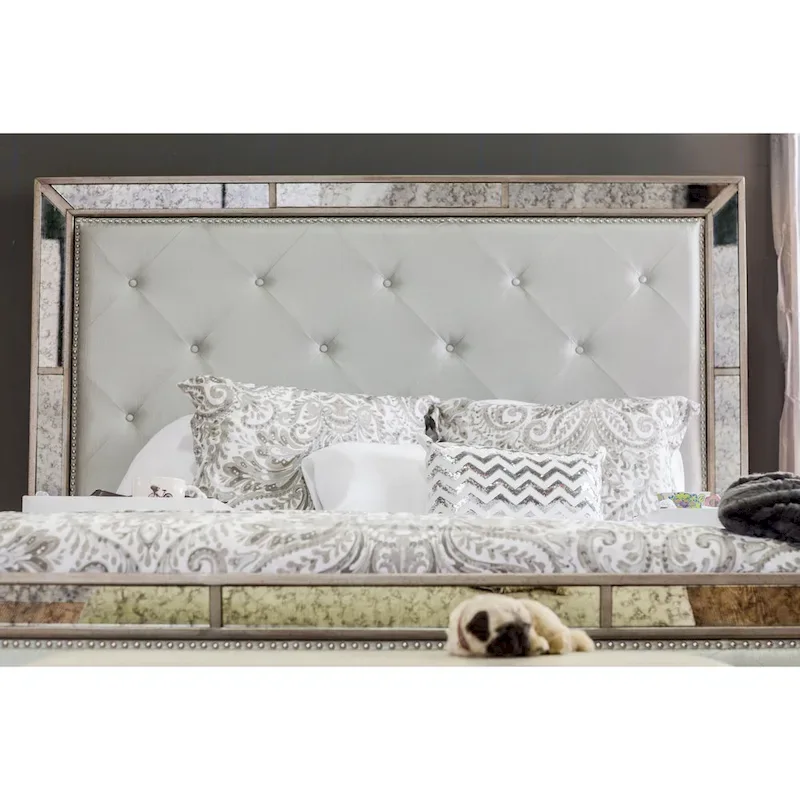 Modern Gold Faux Leather 4-Poster Panel Bed