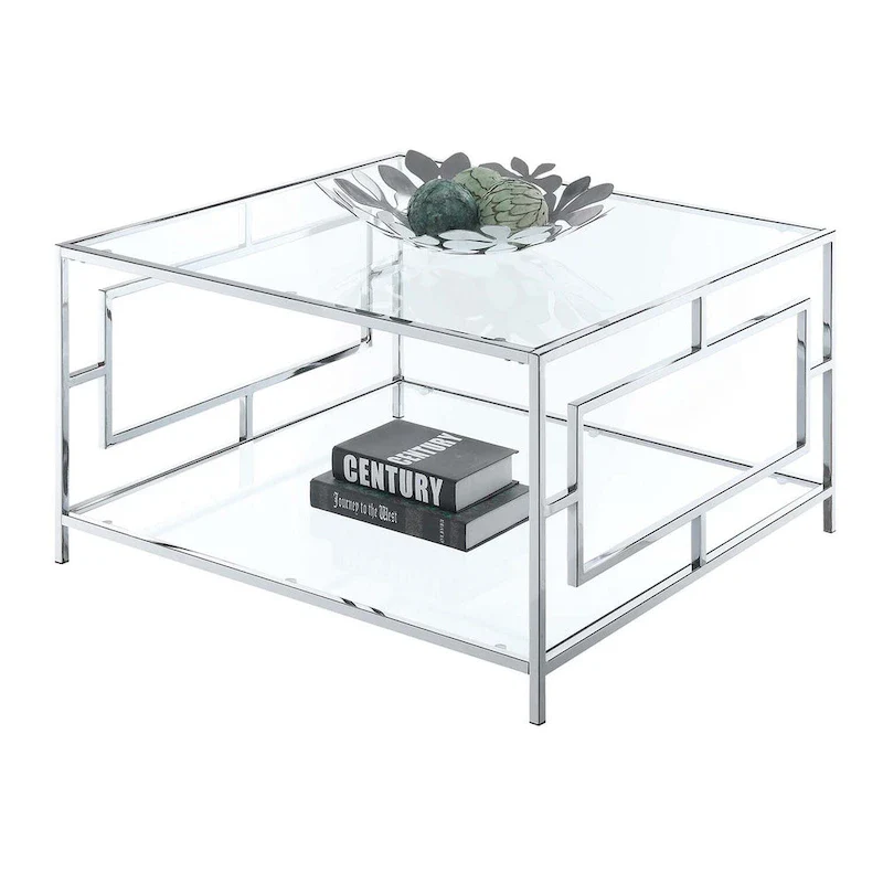 Town Square Chrome Square Coffee Table with Shelf
