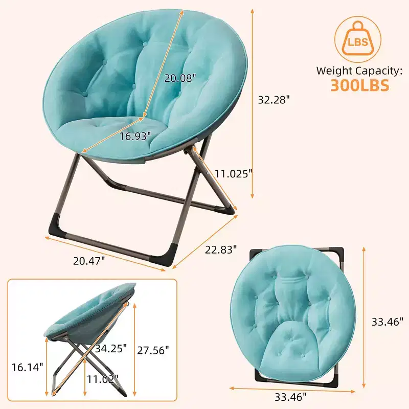 Comfy Saucer Chairs, Folding Reading Lounge Chair, Cozy Faux Fur Living Room Chair with Soft Thick Padded Seat Metal Frame, Modern Style Home