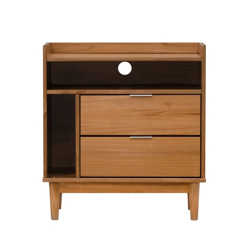 Mid-Century Modern Solid Wood 2-Drawer Gallery Nightstand