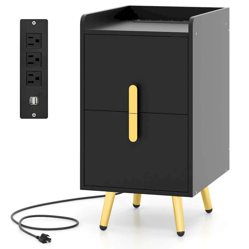 Costway Nightstand with Charging Station Home Bedside Sofa Side Tables