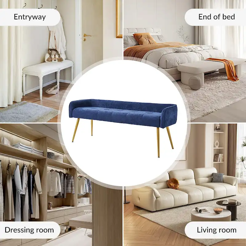 Luis Modern Upholstered Low Back Bench with Sturdy Golden Metal Tapered Leg by HULALA HOME