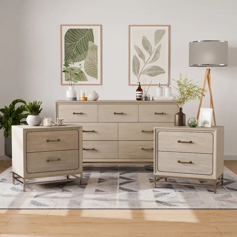 Furniture of America Drayden Transitional Oak Solid Wood 3-Piece Dresser and 2 Nightstand Bedroom Set