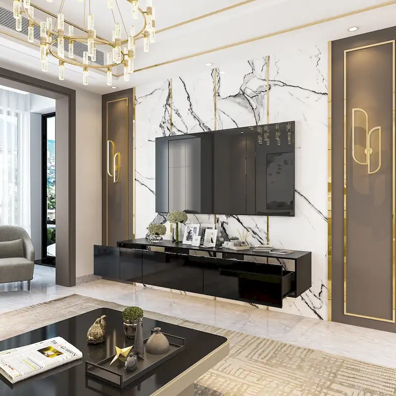 63 TV Stand Hanging TV Consoles Wall TV Cabinet with LED Entertain