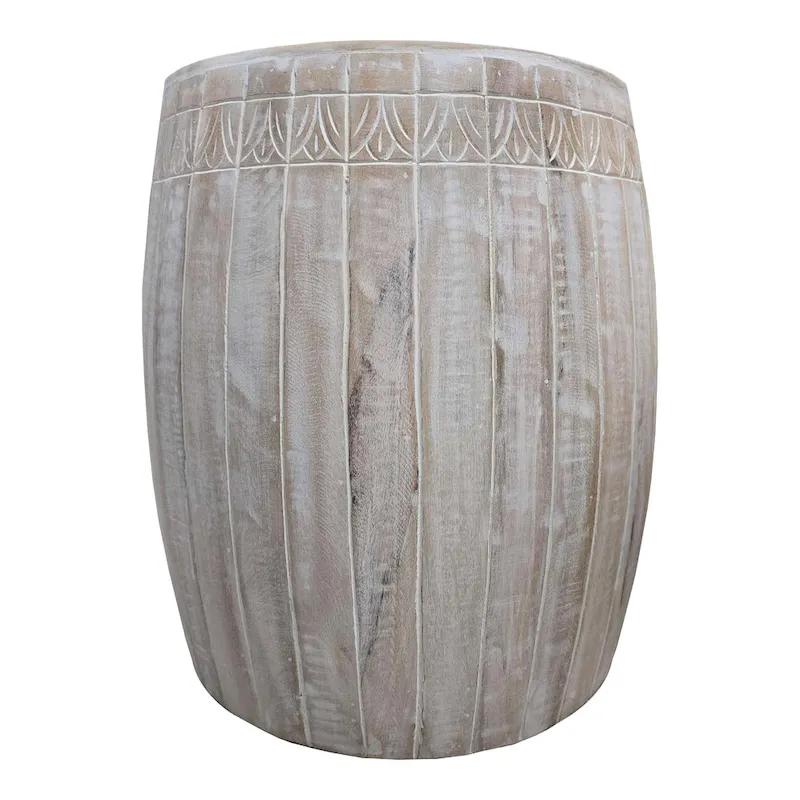 Serenity Side End Table with 16 Inch Round Top, In Antique White Mango Wood