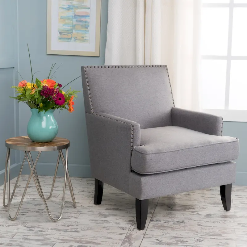Studded Fabric Club Chair – Light Blue / Teal / Grey, Single Seat