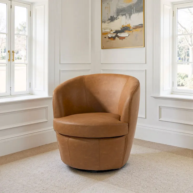 Modern Swivel Leather Accent Chair Upholstered Barrel Chair