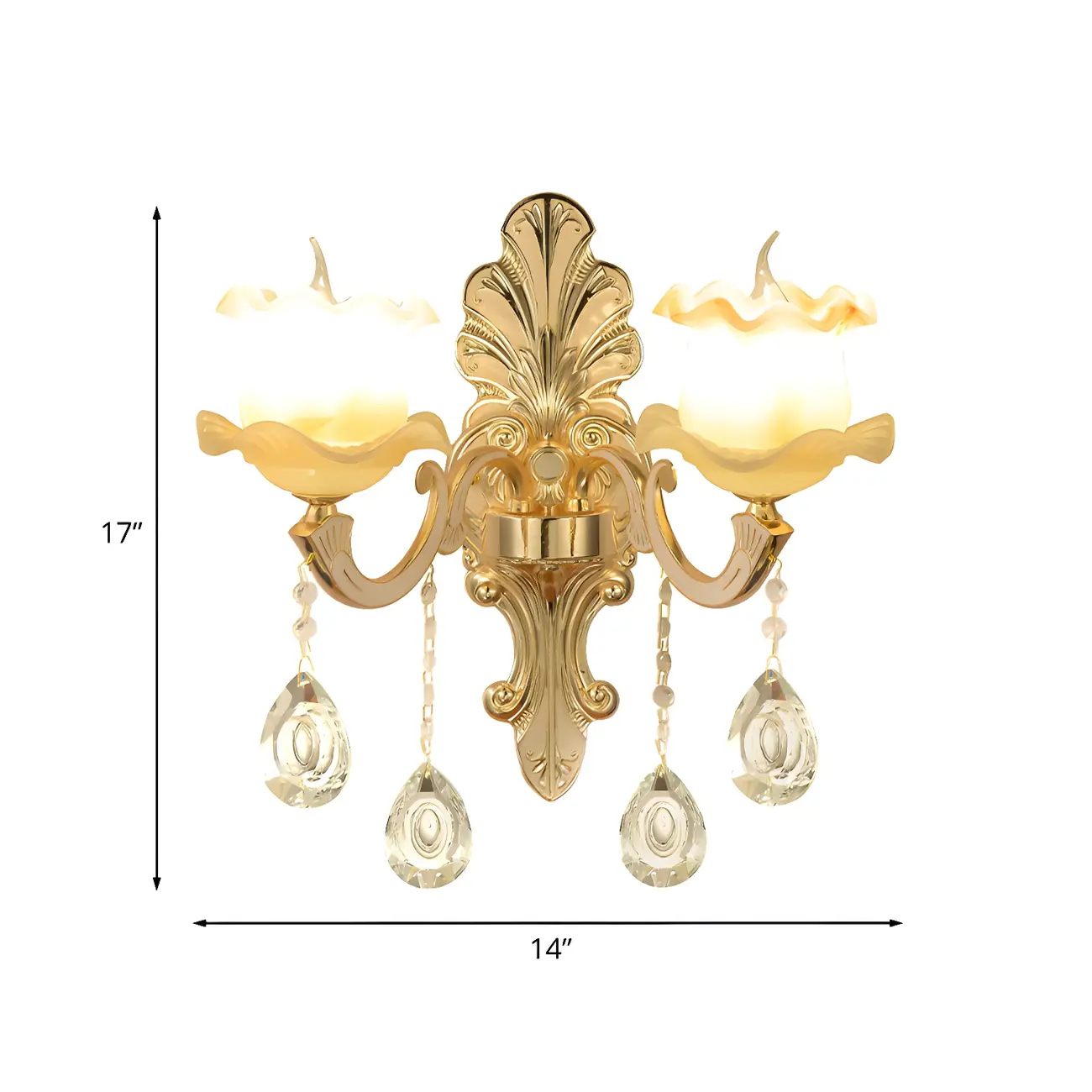 Mid-Century Gold Crystal Ruffled Candelabra Wall Sconce