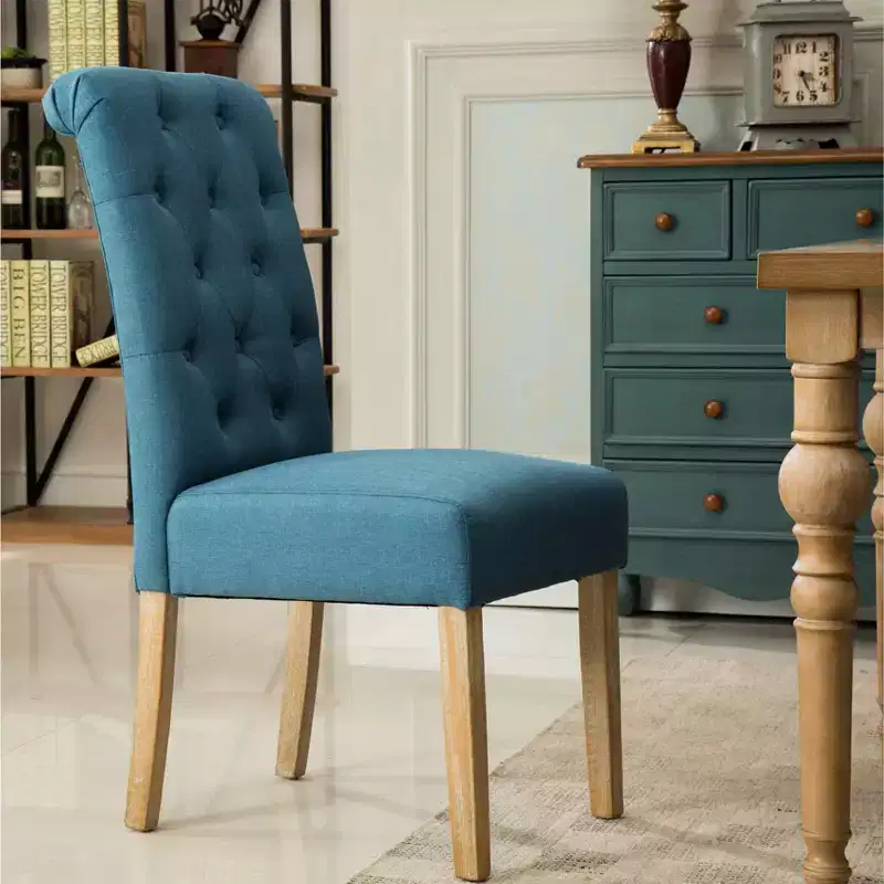 Okak Modern Solid Wood Dining Chairs with Tufted Back, Set of 2, Upholstered Kitchen Side Chairs with Natural Wood Legs for Living Room