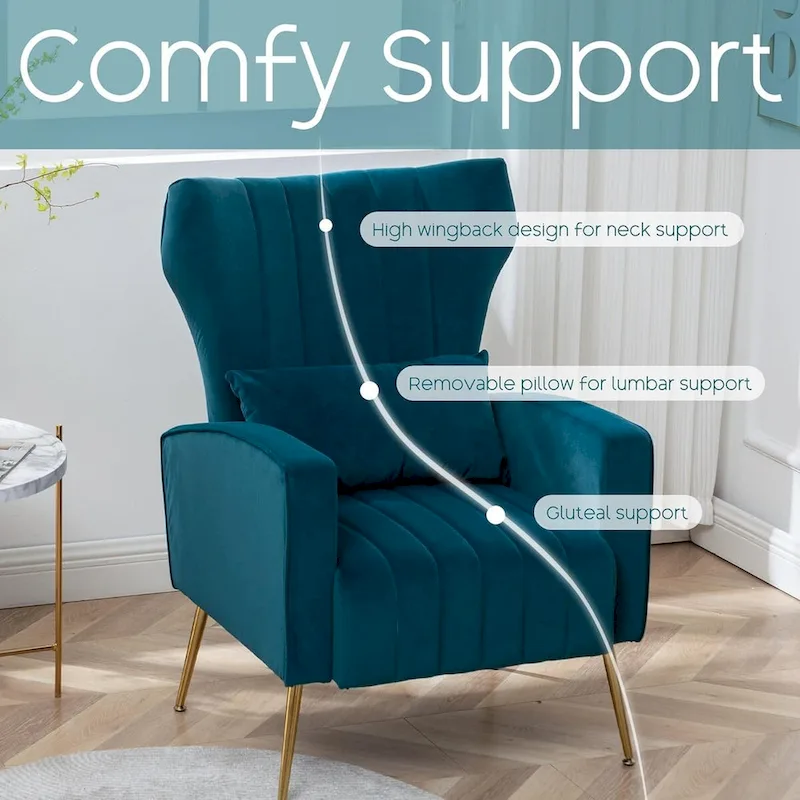 HOMYKA Accent Chair Upholstered Velvet Wingback Armchair with Pillows