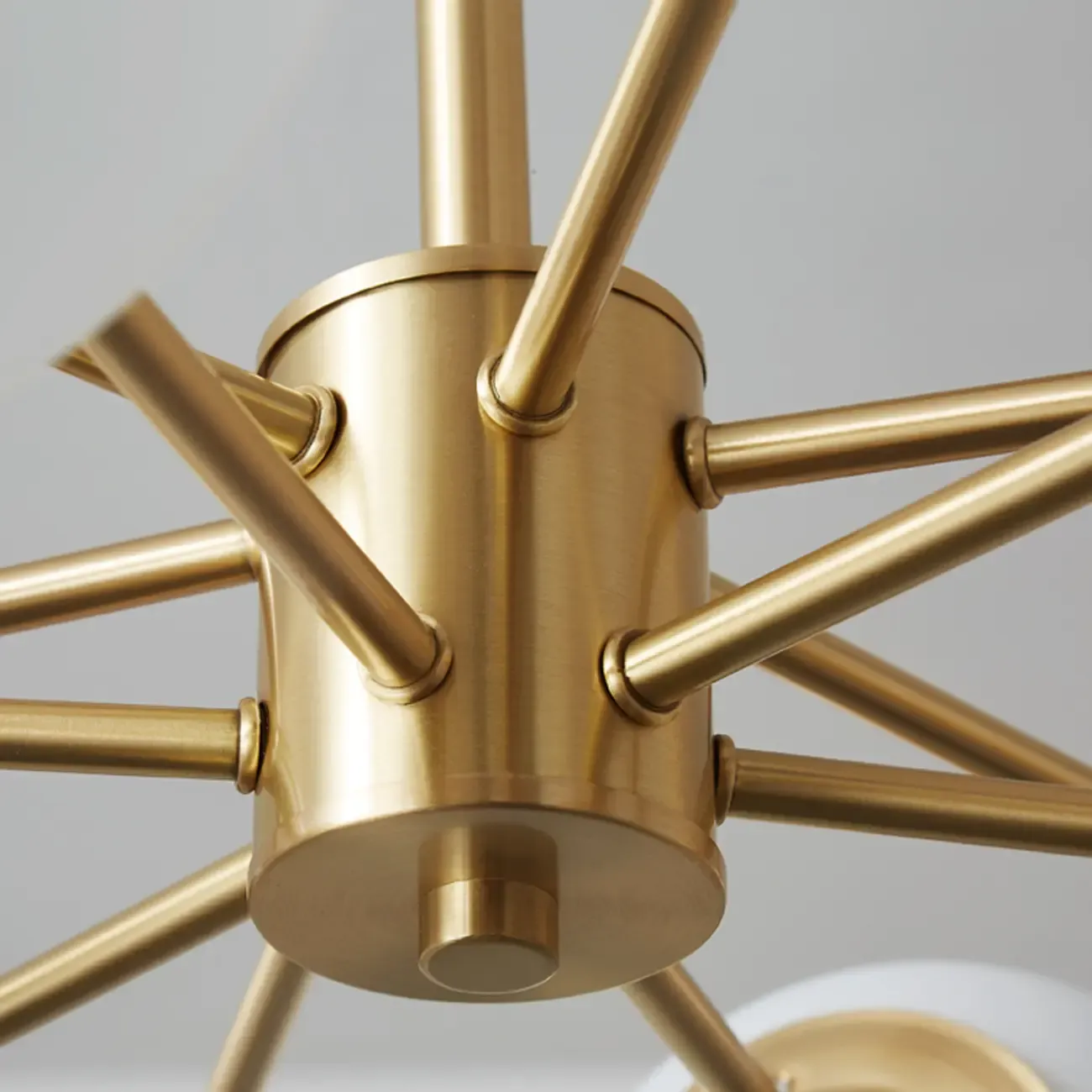 Modern Gold Sputnik Chandelier with White Glass Globe