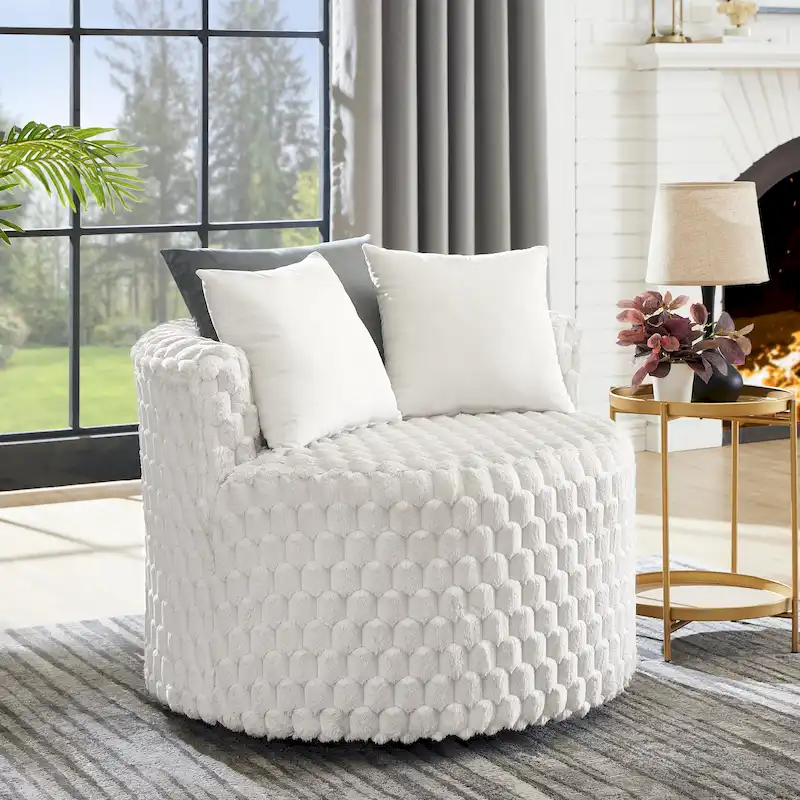 Off White 35 3D Upholstered Barrel Chair with Wheels