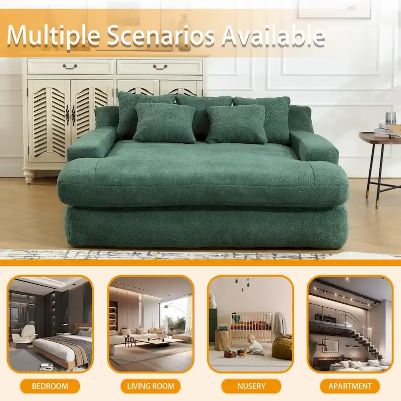 Chenille Upholstered 2-seater Deep Seat lazy sofa bed With 5 back pillows