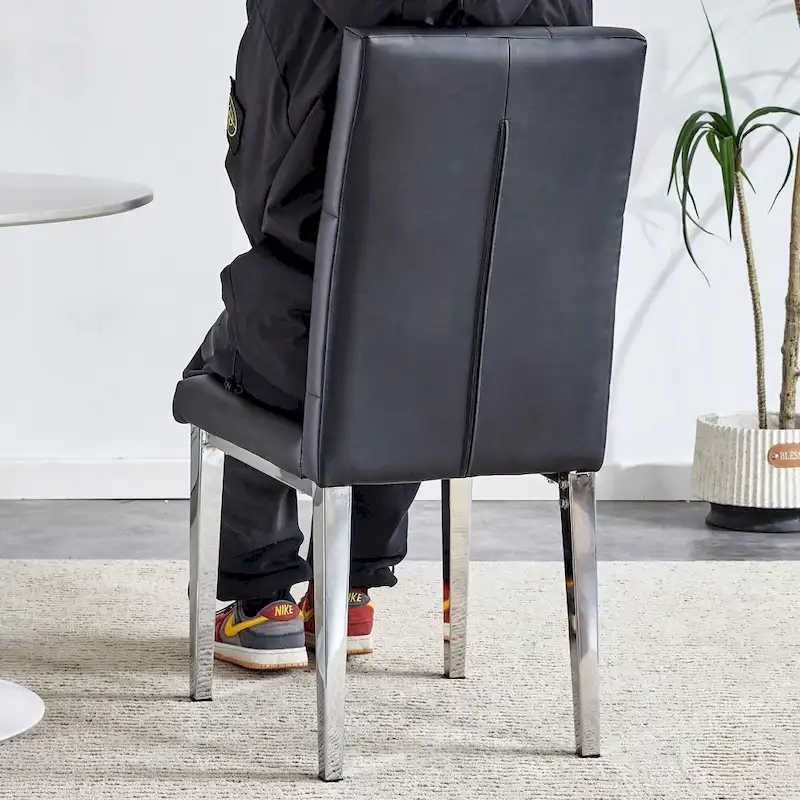 High Back Dining Chair Set of 4 Button Plaid Tufted Soft Cushion Side Chair Living Room Accent Chair Armless Chair