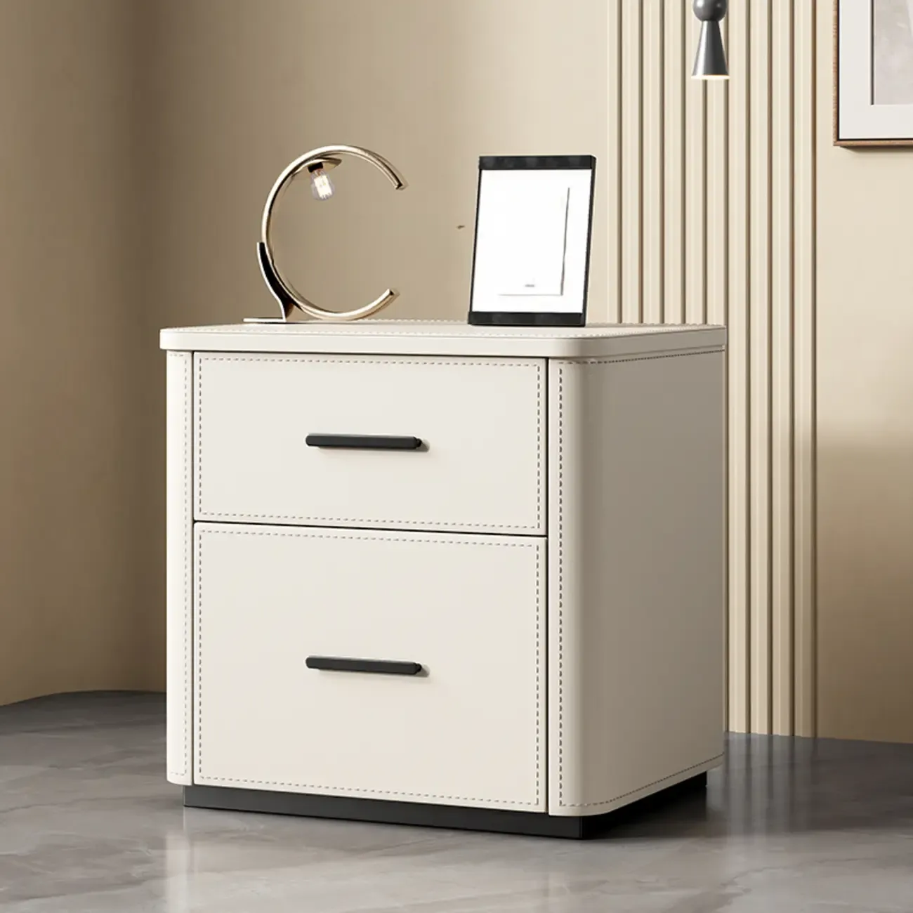 Modern Pine Wood Top 2 Drawers Nightstand
