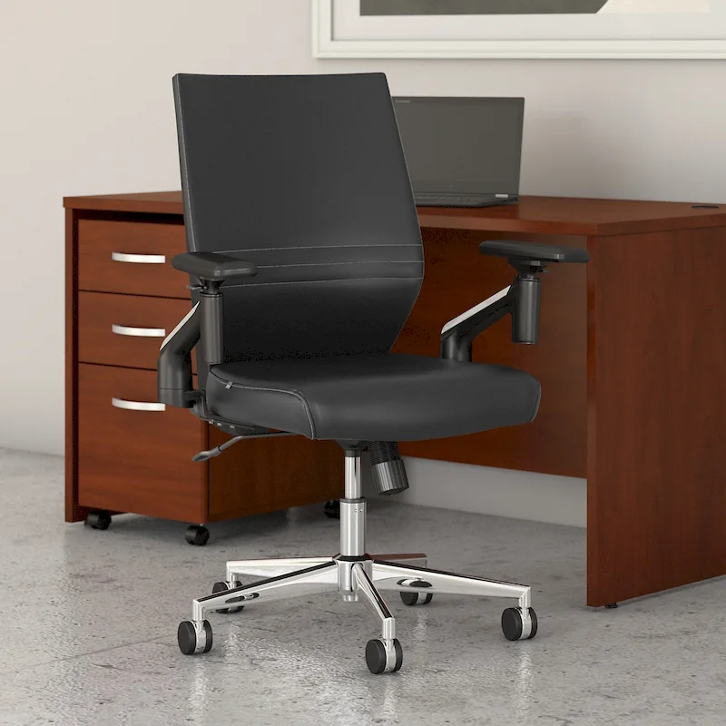 Mid Back Bonded Leather Office Chair with Adjustable Height and Armrests