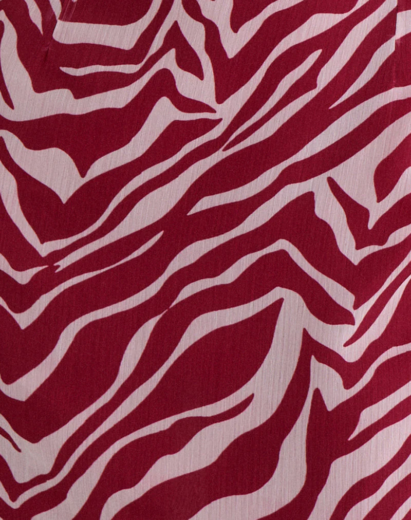 Beyza Halter Mini Dress in Zebra Print Red