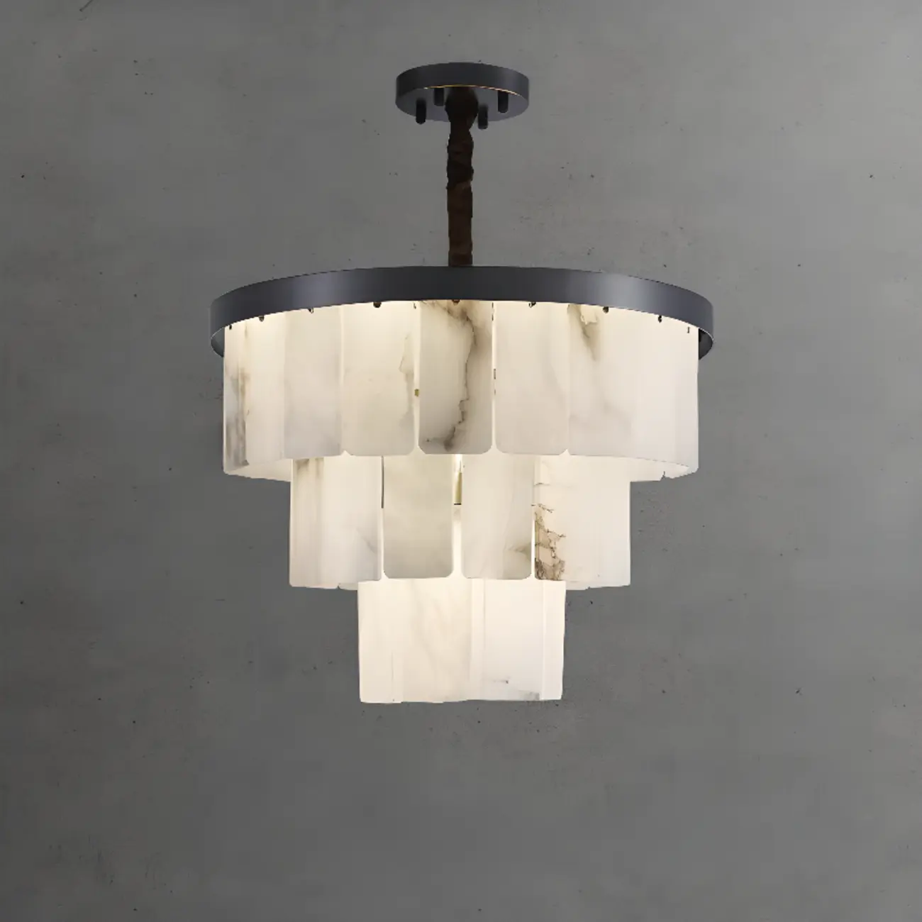Timeless Tiered Circular Black Metallic Alabaster Chandelier