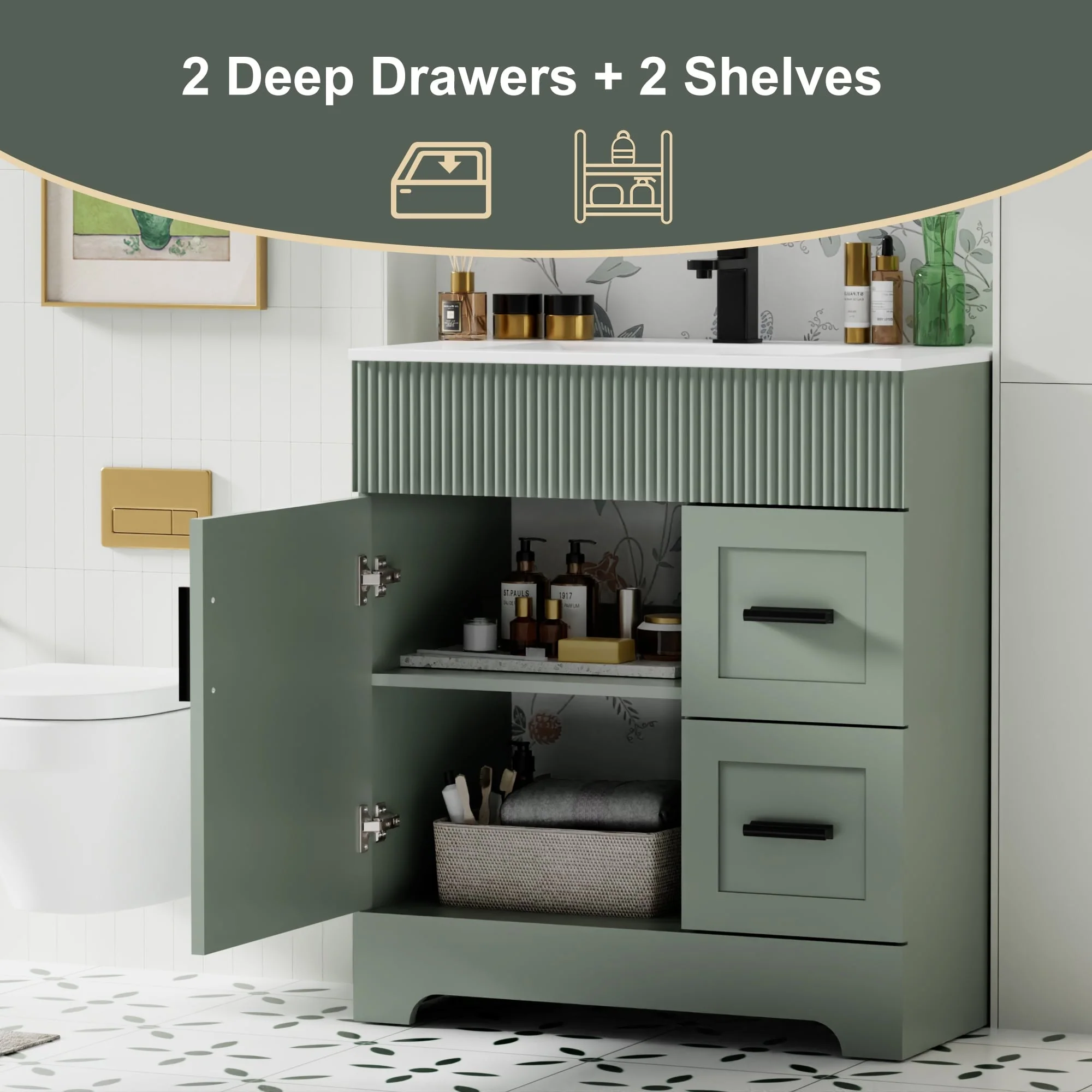 Wavy Line 30/36/48 Bathroom Vanity Set with Sink & Faucet