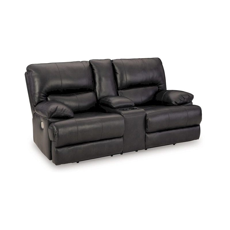 Monto Power Recliner Loveseat, Black Leather, Cupholders, 82 Inch