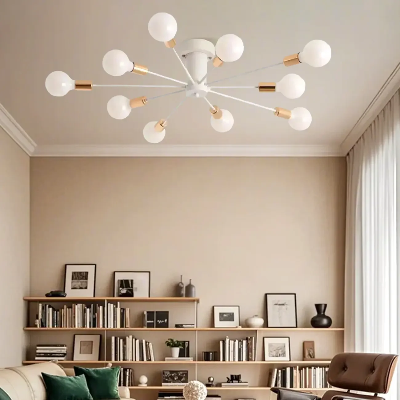 Modern Gold Sputnik Semi Flush Mount Ceiling Light