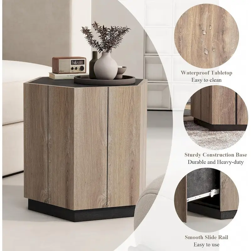 Hexagonal Coffee Table, Scratch Resistant Center Table with Drawers