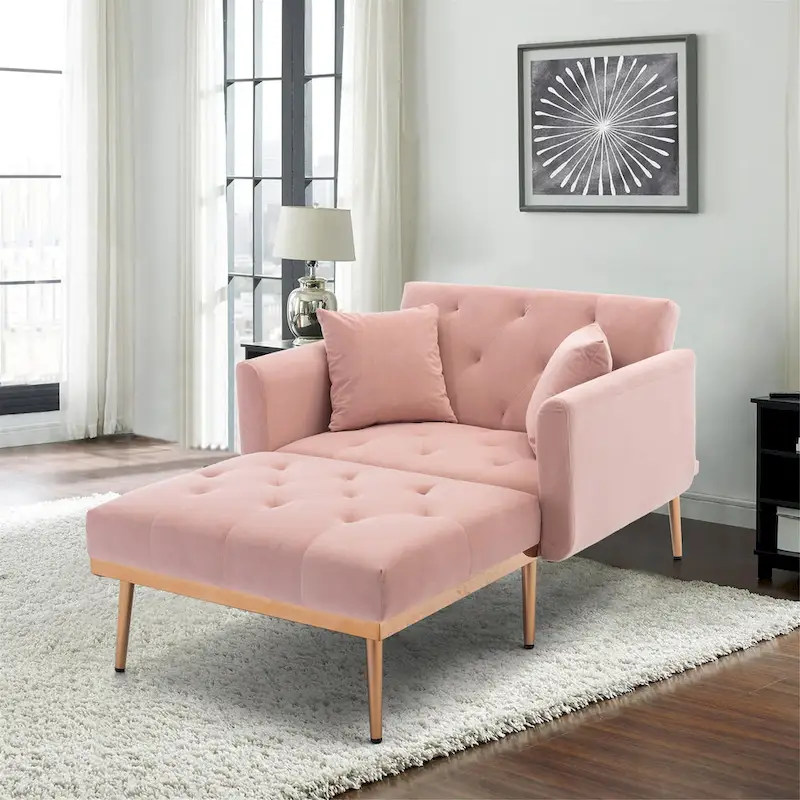 Pink 62.2 Upholstered Chaise Lounge Chair with Iron Legs