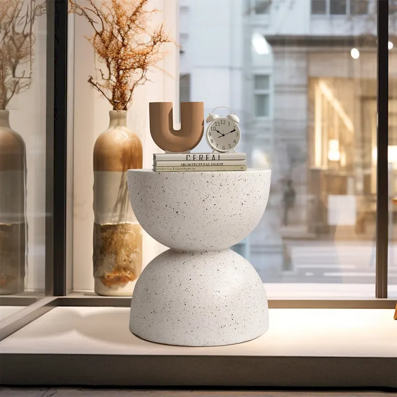 Lightweight Concrete Side Table with Speckled Design End Table Indoor Outdoor