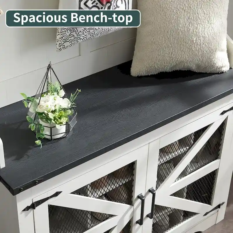 42  Wide Farmhouse Entryway Bench with Coat Rack, Mudroom Cabinet