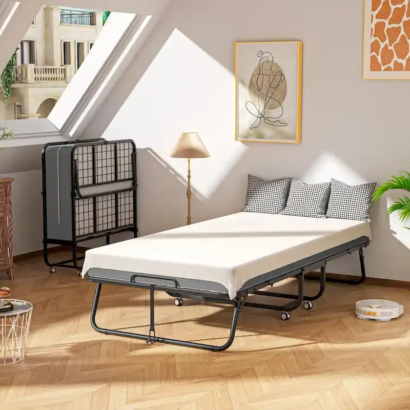 75x31 Rollaway Folding Guest Bed Twin Size with 5 Mattress