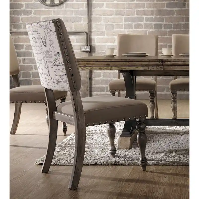 Roundhill Furniture Birmingham 7-piece Driftwood Finish Table with Nail Head Chairs Dining Set