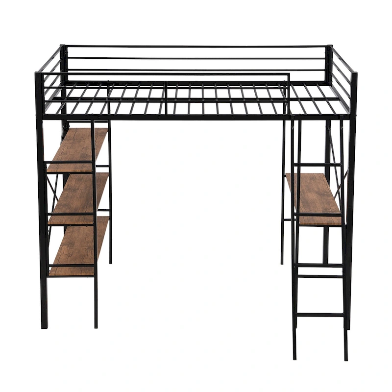 Black Twin Metal Loft Bed with Desk & Shelves