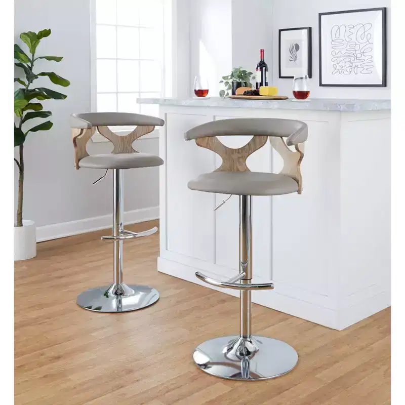 LumiSource Set of 2 Gardenia Adjustable Barstools Chrome Fabric