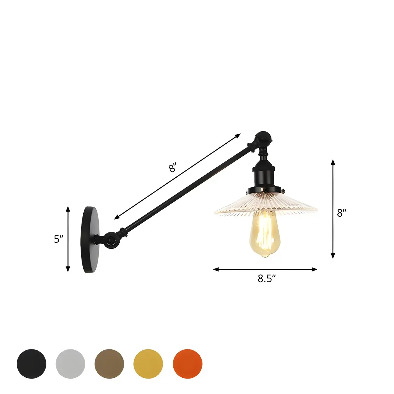 Industrial Adjustable Black Cone Shape Glass LED Wall Lamp