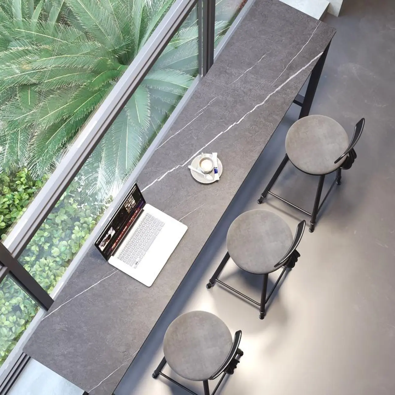 Modern Gray Quartz Metal Legs Bar Tables