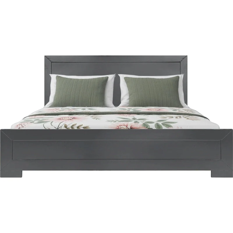 HomeRoots Gray Inlaid Panels Wood Queen Bed Frame
